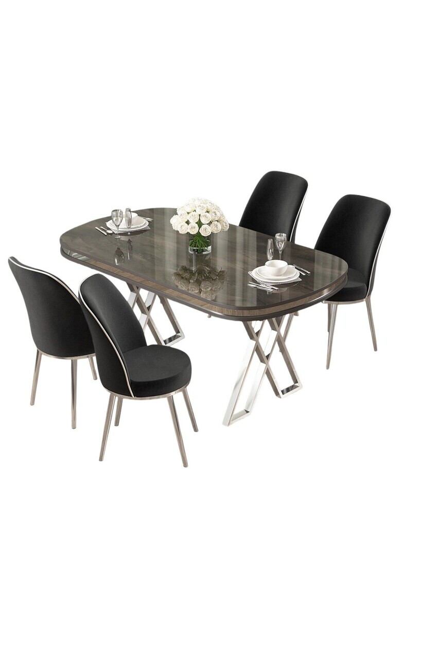 Set masa si scaune (5 piese), Hanah Home, Lai, Antracit / Crom / Negru — imaginea 2