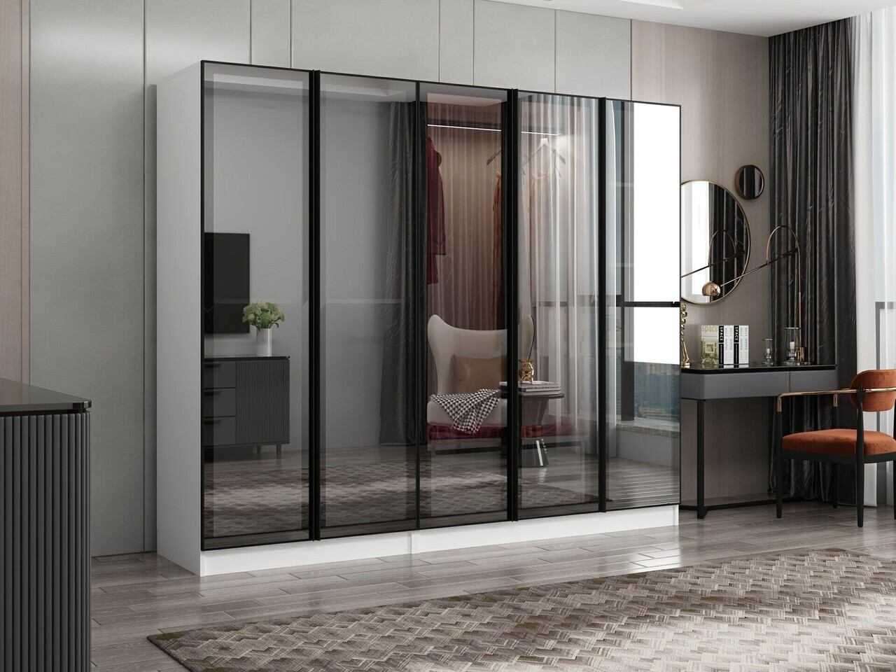 Dulap pentru haine, Hanah Home, Nisa, 225x210x52 cm, Alb — imaginea 3