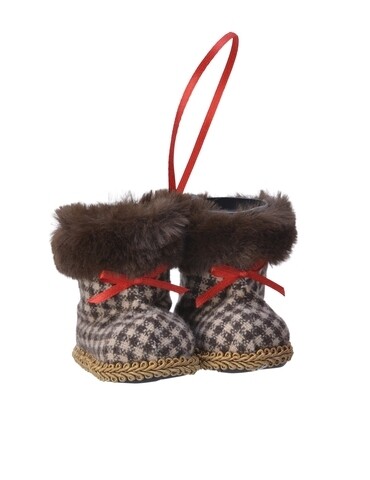 Decoratiune Snowboots tweed, Decoris, 10x8x8 cm, poliester, maro