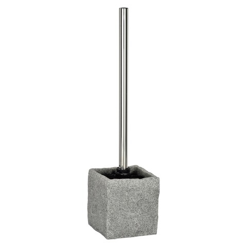Perie pentru toaleta cu suport, Wenko, Granite, 10.3 x 39.5 x 10.3 cm, polirasina, gri