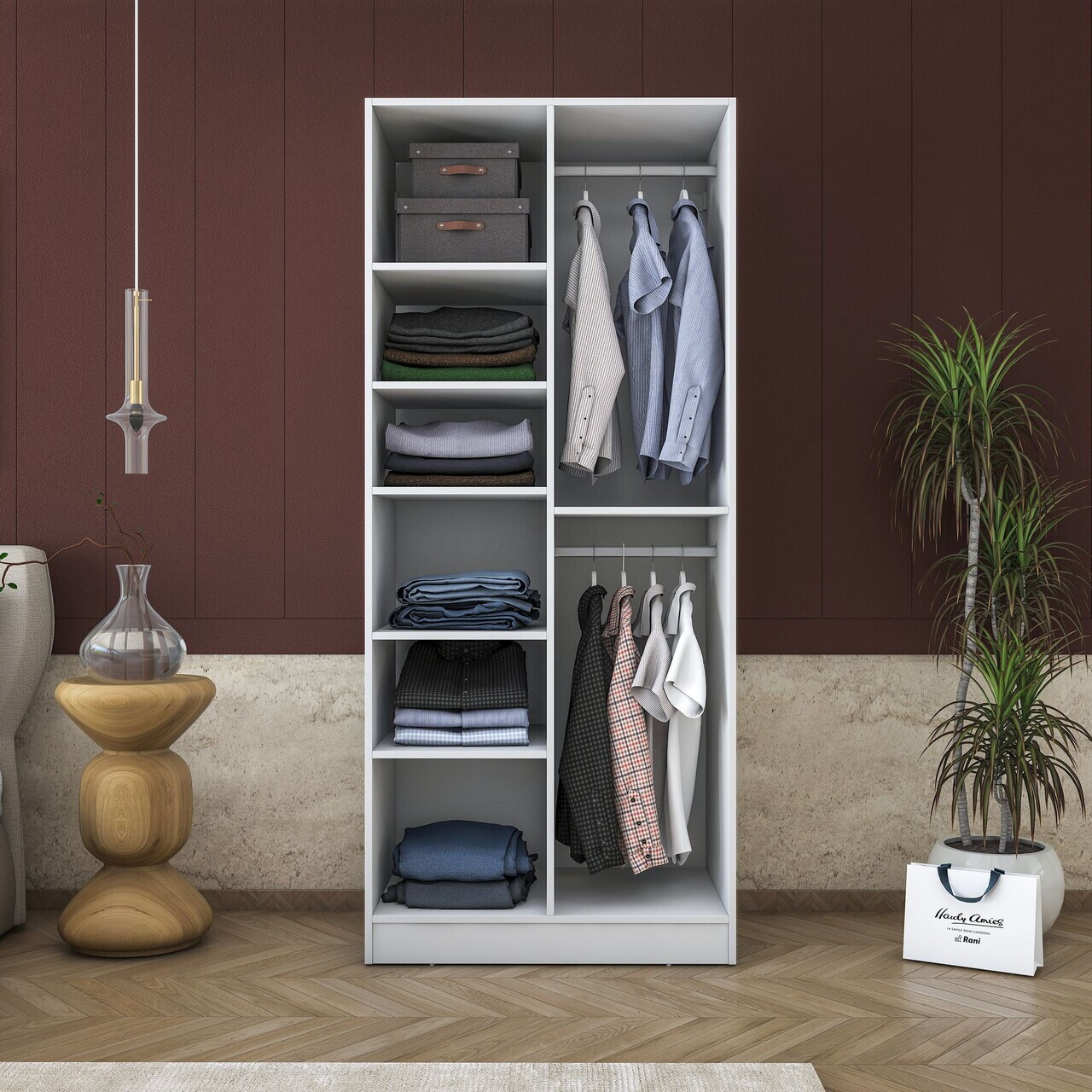 Dulap pentru haine, Hanah Home, BA171, 90x210x57.5 cm, PAL melaminat, Alb - view 7