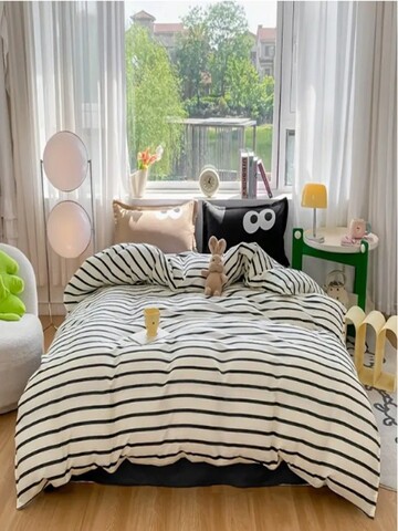 Lenjerie de pat dubla, Funny - Black, Brown, Eponj Home, 65% bumbac/35% poliester