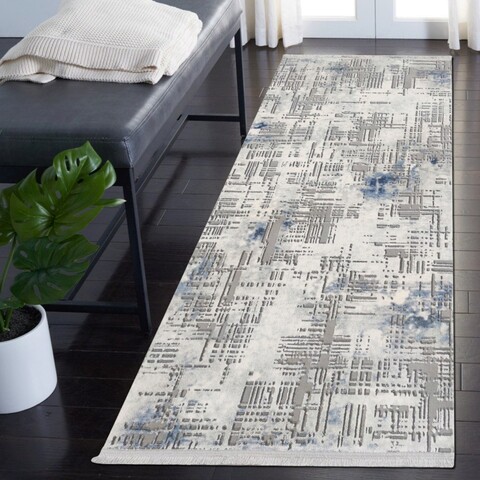 Covor, Basak 0183B, 100×150 cm, 60% polipropilena/40% poliester, Albastru / Gri / Alb Gala