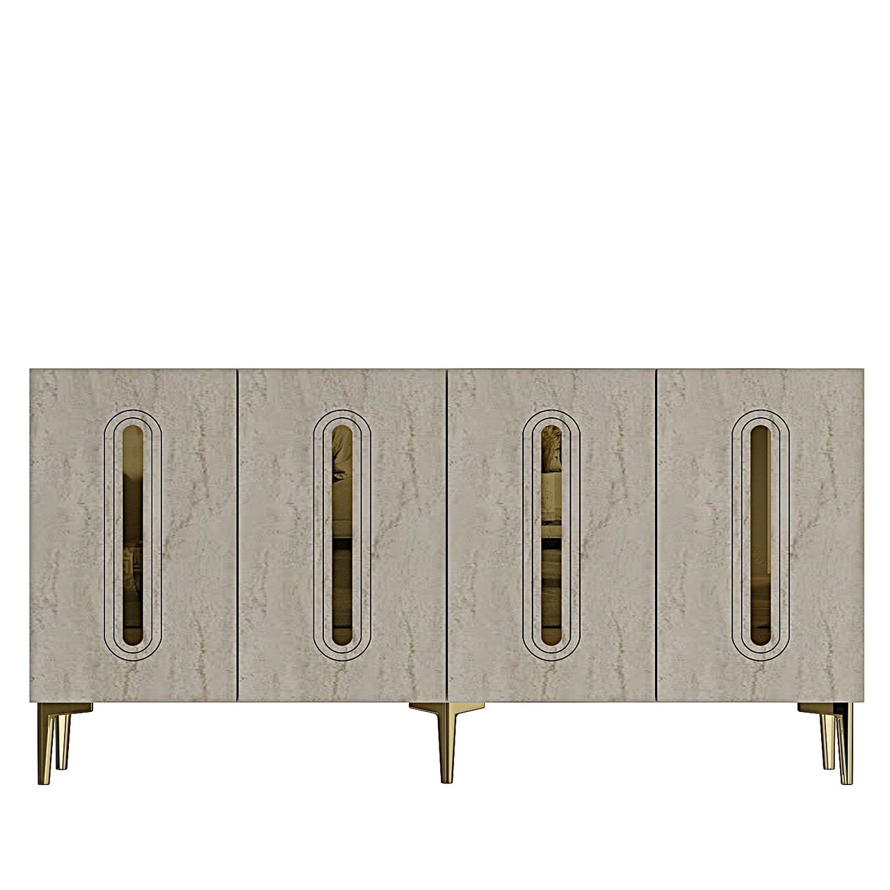 Consola, Hanah Home, Rany 150, 150x75x32 cm, White / Travertine / Gold - view 4