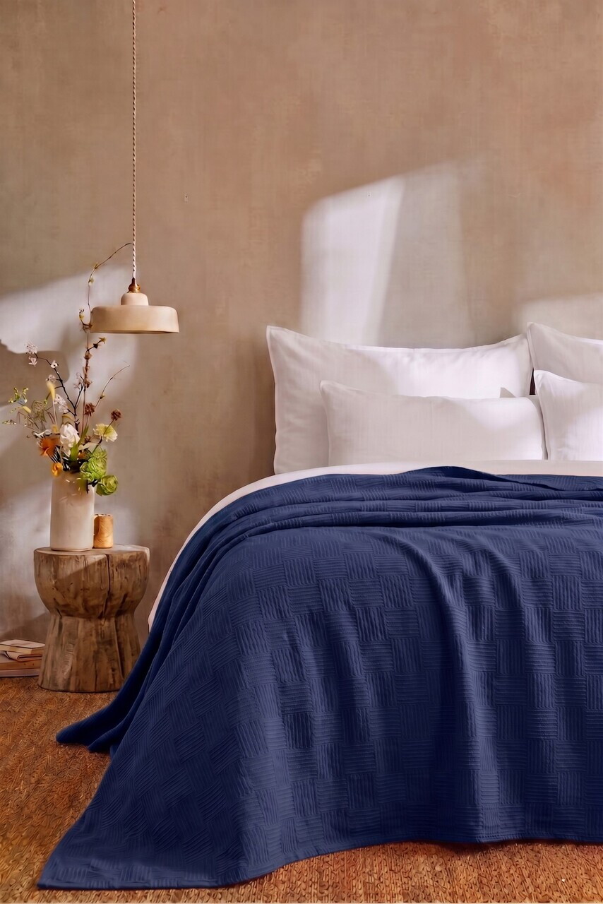 Cuvertura pique dubla, L'essentiel Maison, Checked, Albastru navy
