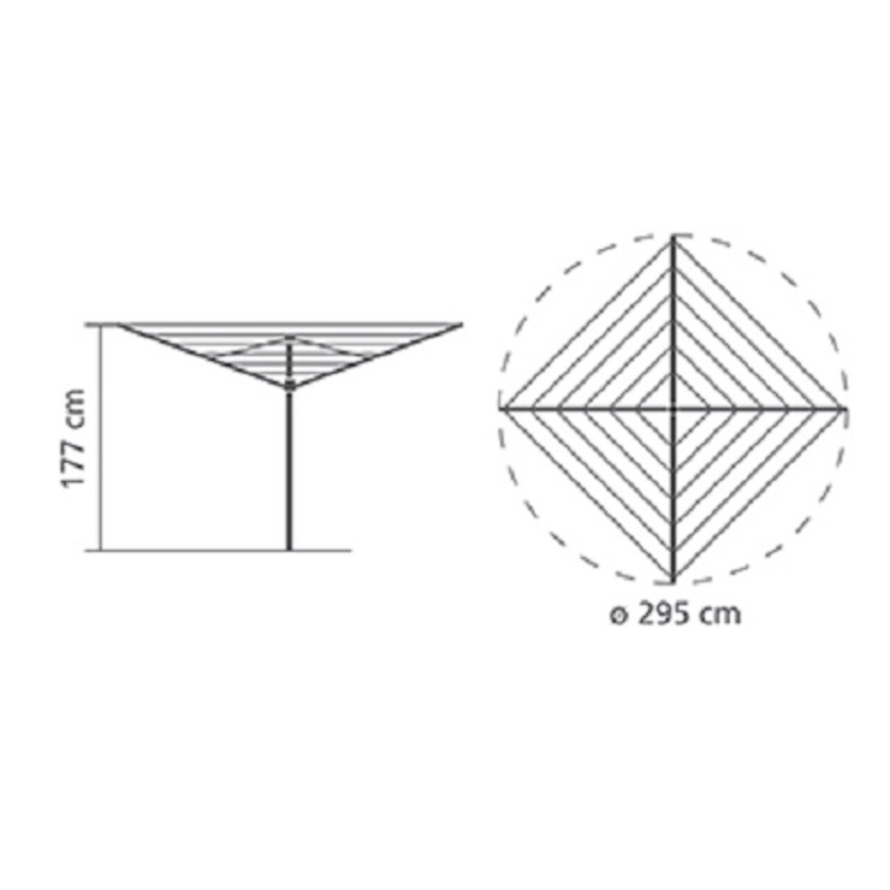Uscator de rufe rotativ cu 4 brate + cu suport fixare pamant, Brabantia, Essential Metallic, 50 m capacitate de uscare, otel, gri
