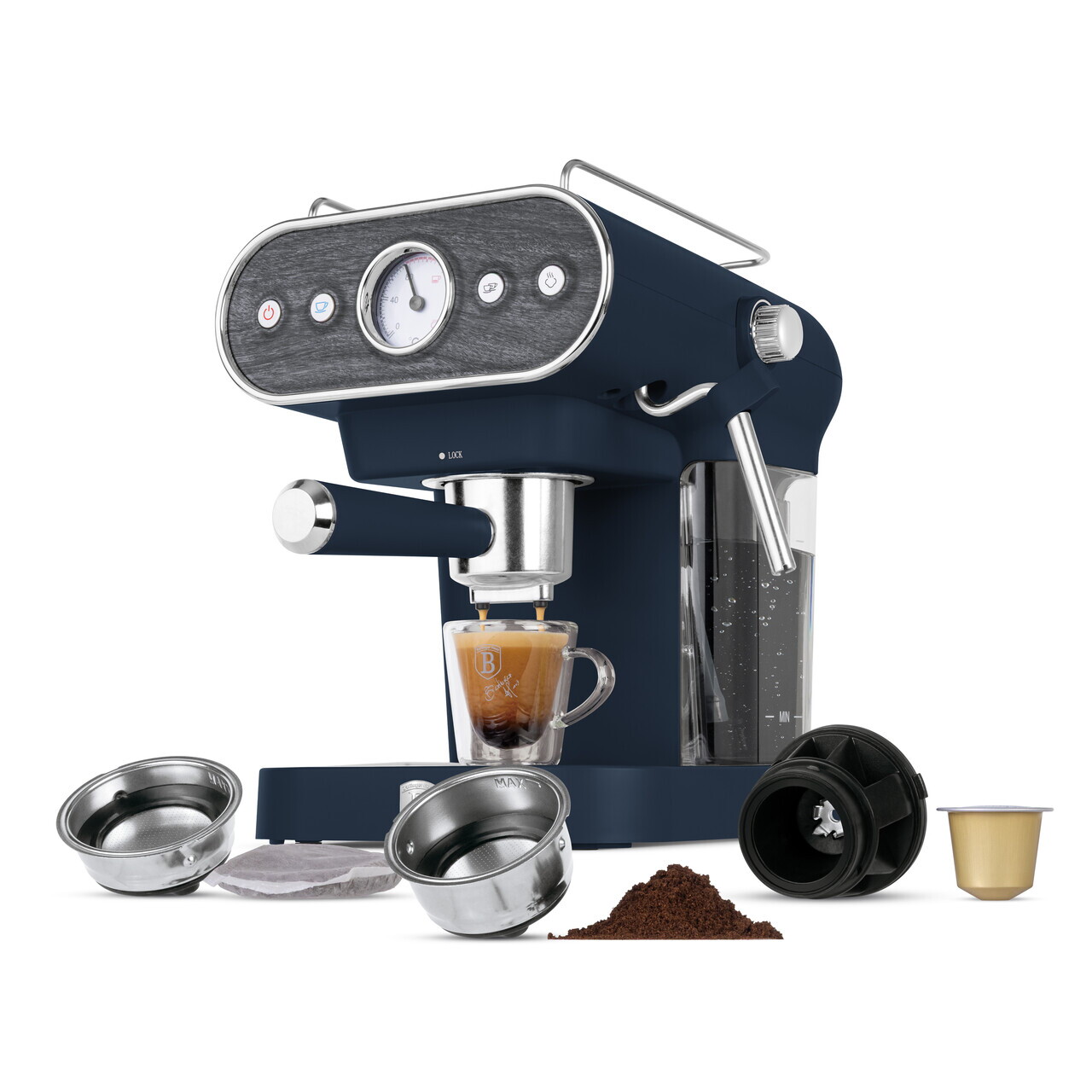 Espressor 3 in 1 Berlinger Haus, Deep Sea, 950W, 23x26.5x30.5 cm, inox, albastru mat/natur - view 2