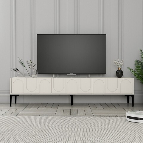 Comoda TV, Hommy Craft, Lyon 42, 180x42x35 cm, PAL, Crem/Negru