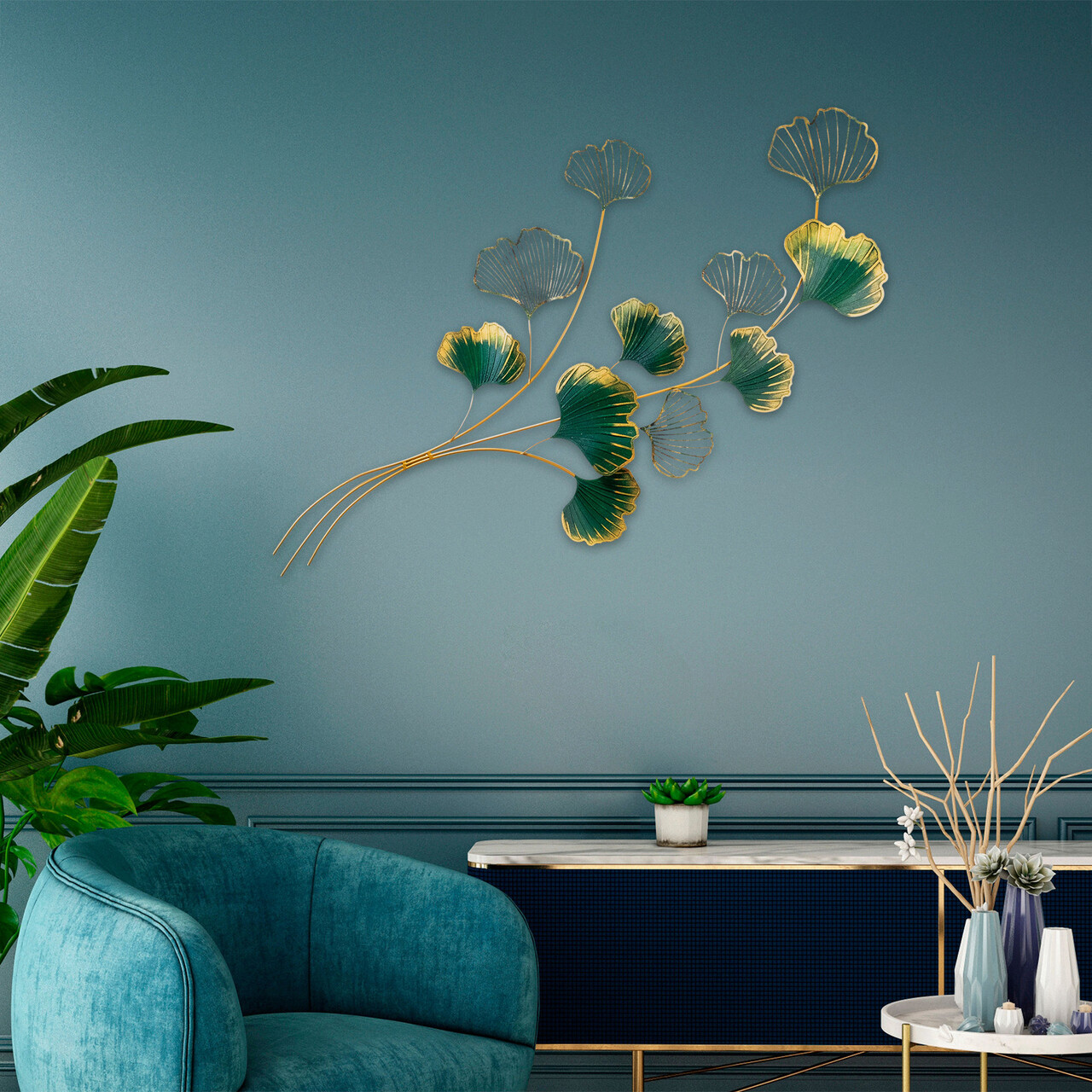 Decoratiune de perete, Yiwu, Metal, Dimensiune: 120 x 4 x 100 cm, Multicolor - 2 | YEO