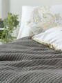 Set cuvertura de pat dubla Pique, 4 piese, 220x240 cm, 100% bumbac, Cotton Box, Lori, antracit