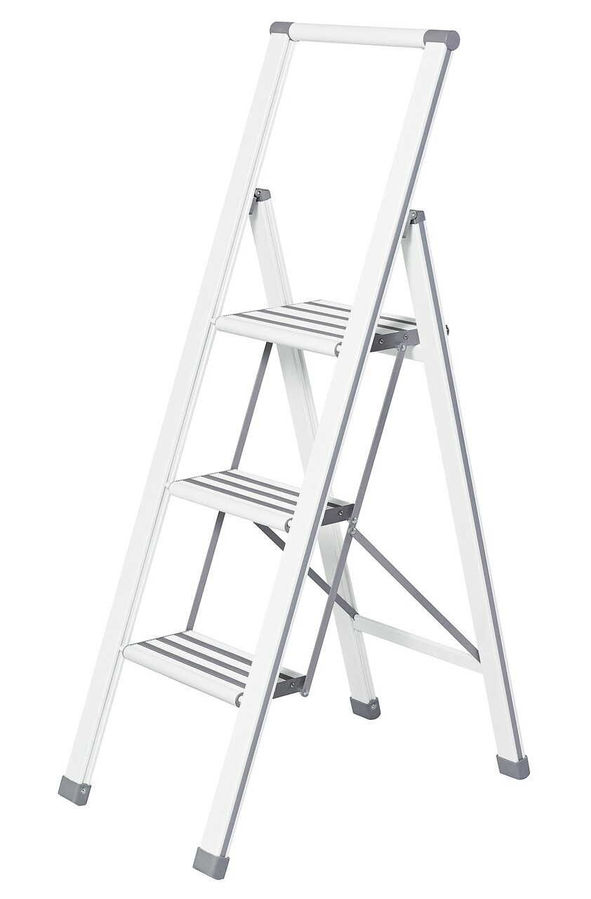 Scara pliabila, Wenko, 3-step, 44 x 127 x 5.5 cm, aluminiu/plastic, alb