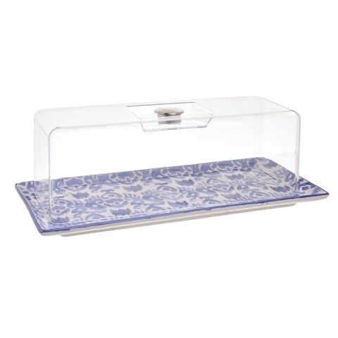 Platou pentru prajituri InArt, ceramica, 36x16x12 cm, White/Blue