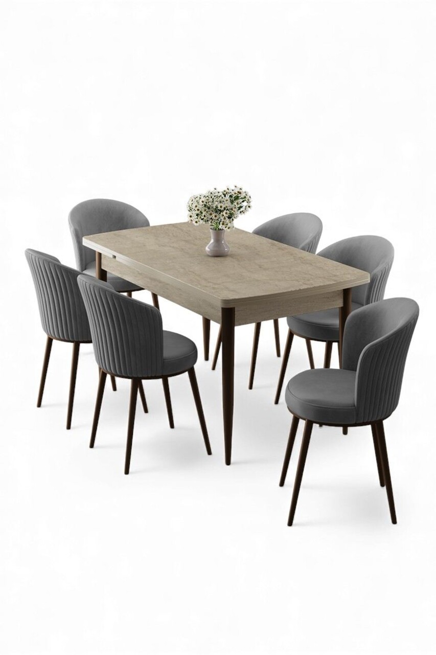 Set masa extensibila si scaune, Hanah Home, Asfel, Travertin / Gri - view 2