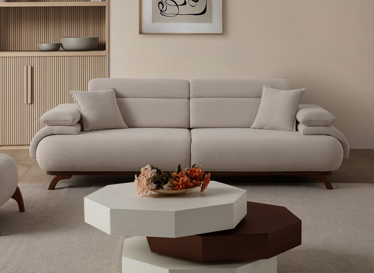 Canapea 3 locuri, Atelier del Sofa, 752EST1145, Lemn de carpen/PAL melaminat, Bej - view 2