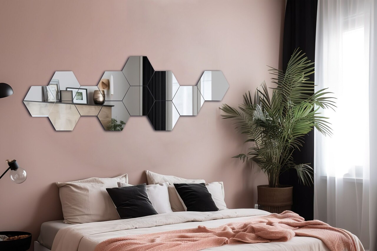 Oglinda decorativa, Mirrorland, Hexagon (12 Pieces), Argintiu - 1 | YEO