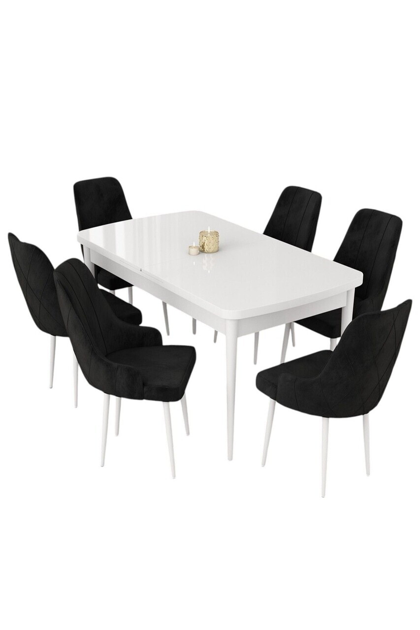 Set masa extensibila si scaune (7 piese), Hanah Home, Eta, Alb/Negru — imaginea 2