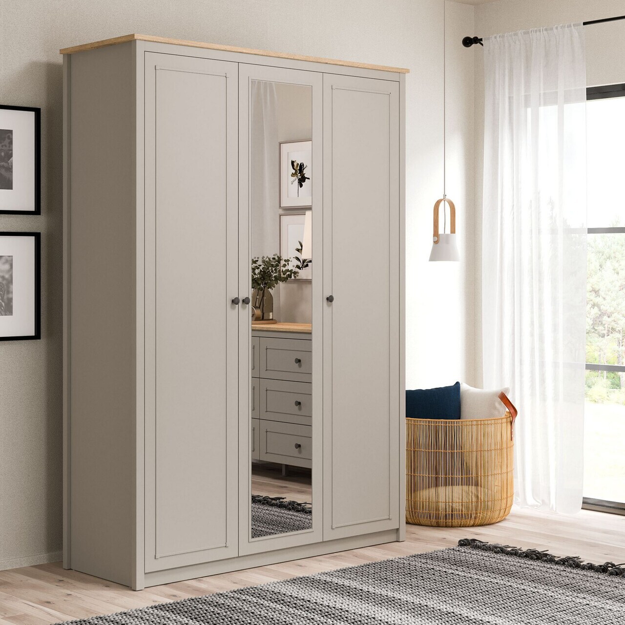 Dulap pentru haine Hanah Home Sento 145.8x208.5x52.7 cm PAL MELAMINAT Gri / Stejar