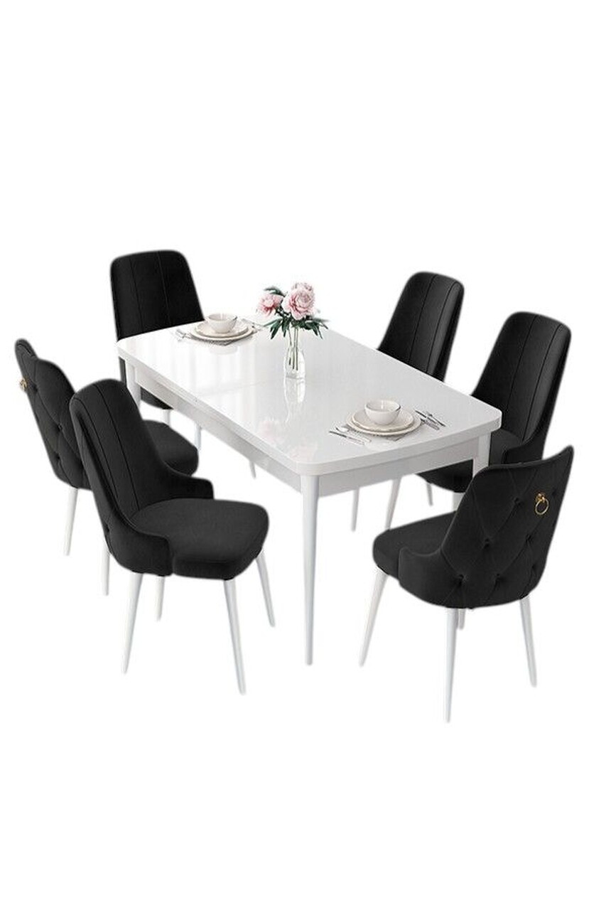 Set masa extensibila si scaune (7 piese), Hanah Home, Nex, Alb/Negru — imaginea 2