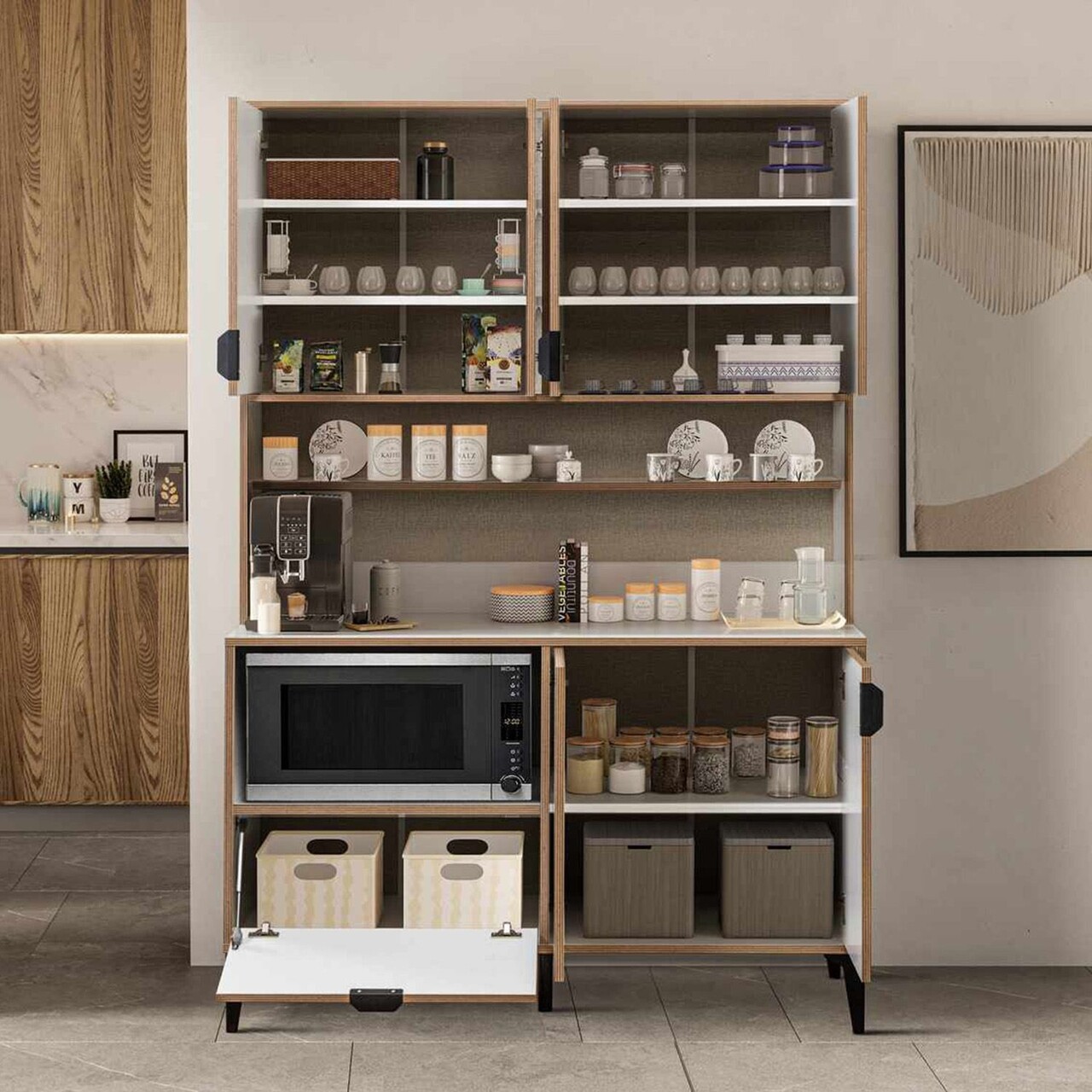 Dulap multifunctional, Hanah Home, Arden Coffee, 127x190x44 cm, Alb - imagine 5
