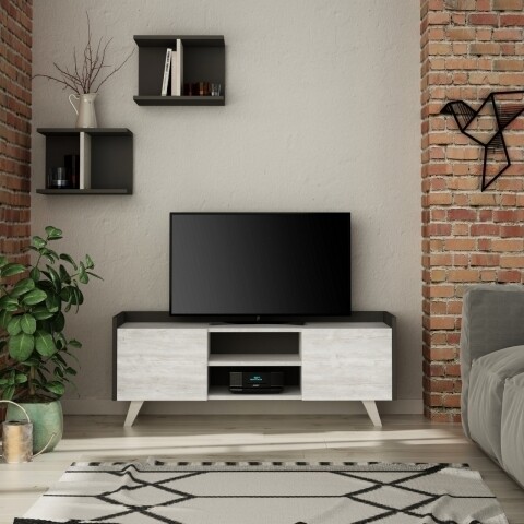 Comoda TV, Homitis, Trap Tv - White, Antracite, 33x122x49 cm