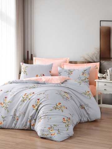 Lenjerie de pat dubla, Vintage - Ice Blue, EnLora Home, 65% bumbac/35% poliester