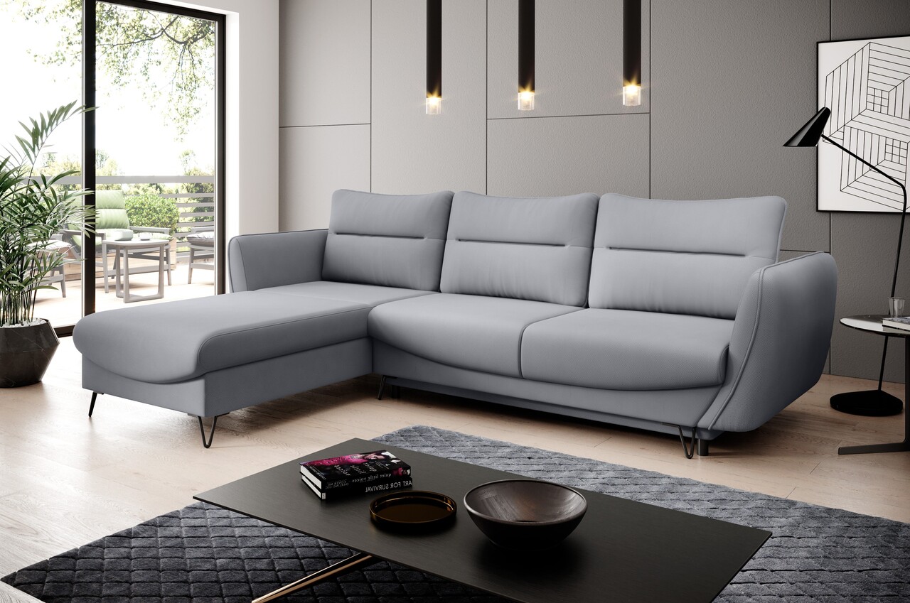 Coltar extensibil stanga 3 locuri ELTAP, LT-04PO, Silva, 276x201x100 cm, lemn/poliester, gri deschis