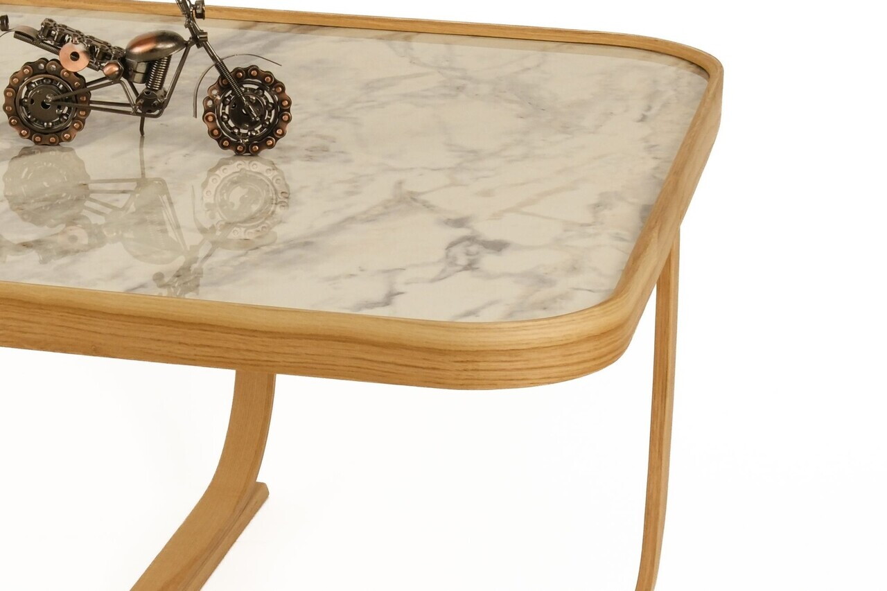 Masuta de cafea, Hanah Home, Hisar 90, 90x45x90 cm, LEMN MASIV DE STEJAR, Stejar / Marmură albă — imaginea 4
