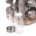 Set 12 recipiente pentru condimente si suport, Monroy, Homla, 17x17x22 cm, inox/bambus/sticla, argintiu/natur