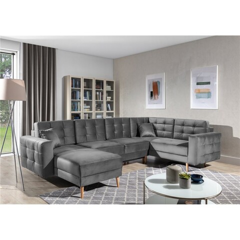 Coltar extensibil reversibil 5 locuri ELTAP, AsdU-60, Asgard, 326x202x93 cm, lemn/poliester, gri