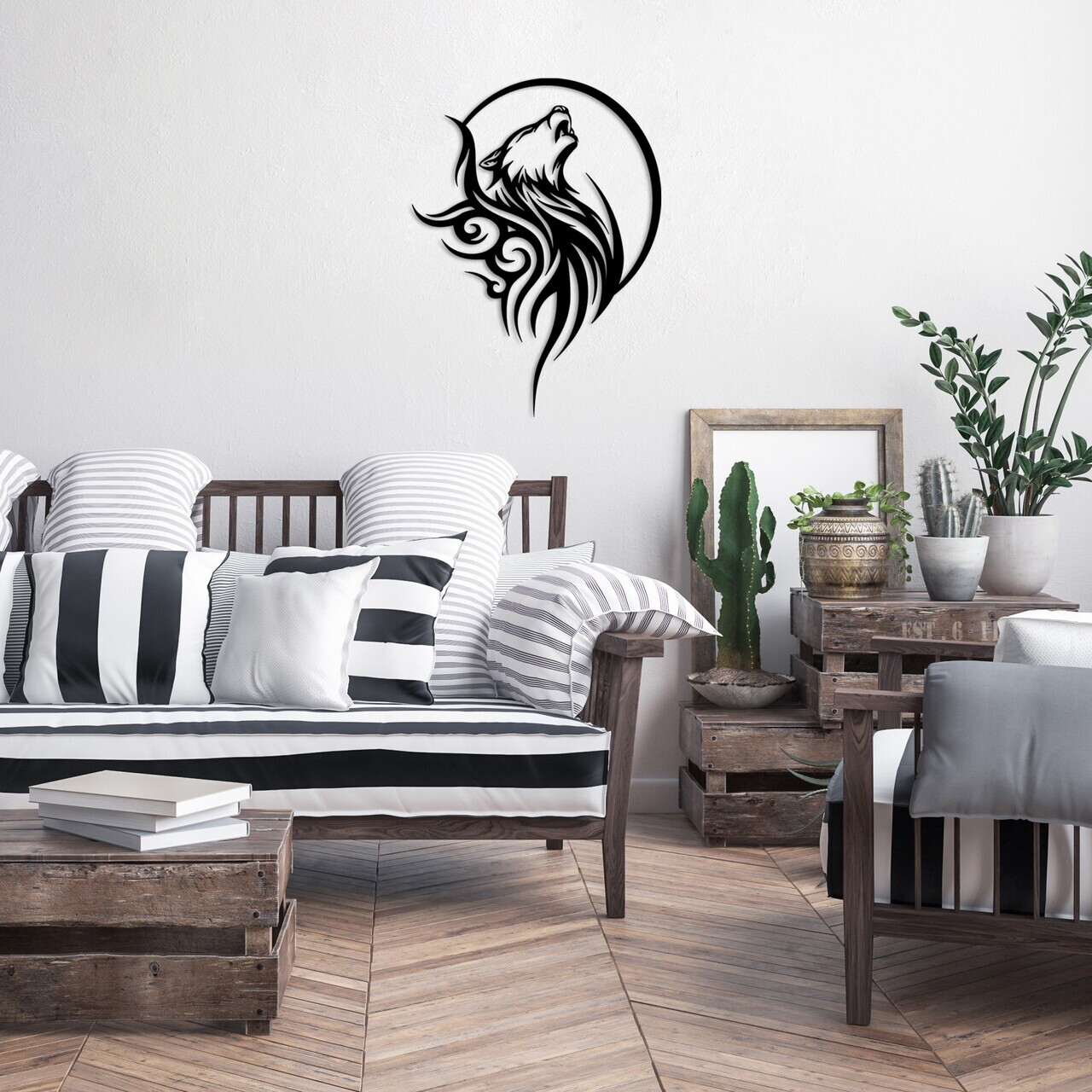 Decoratiune de perete, Wolfmoon, Dimensiuni: 53 x 39 cm, Negru — imaginea 4