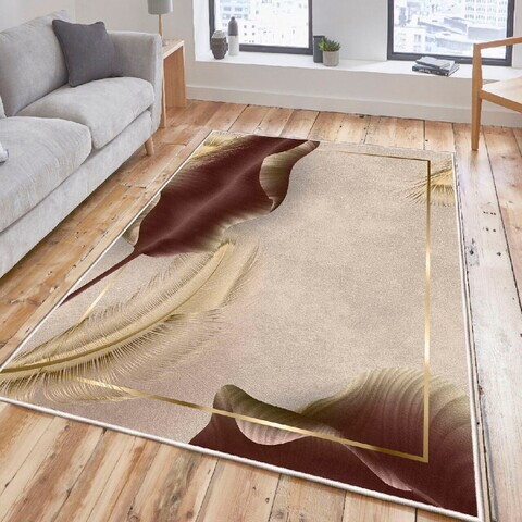 Covor, Woosonıl036, 50x80 cm, Bej / Auriu / Maro