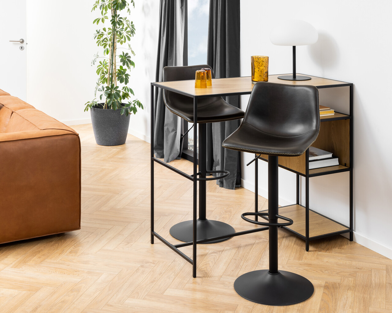 Scaun de bar Oregon, Actona, 47x51x110 cm, rotativ, piele ecologica/otel, negru - view 5