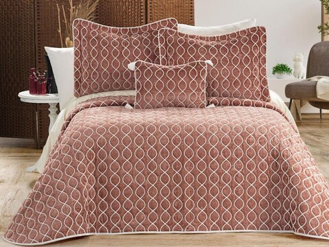 Set cuvertura de pat dubla 3 piese, Brillance - Dusty Rose, Dowry World, Catifea