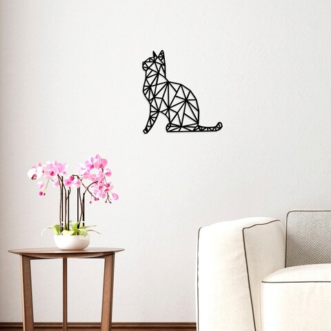 Decoratiune de perete, kedi, lemn, dimensiune: 35 x 46 cm, negru