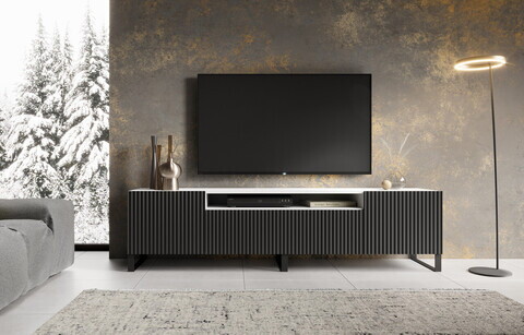 Comoda TV ADRK, Noemi, 200x41x53 cm, PAL melaminat/MDF, negru/alb