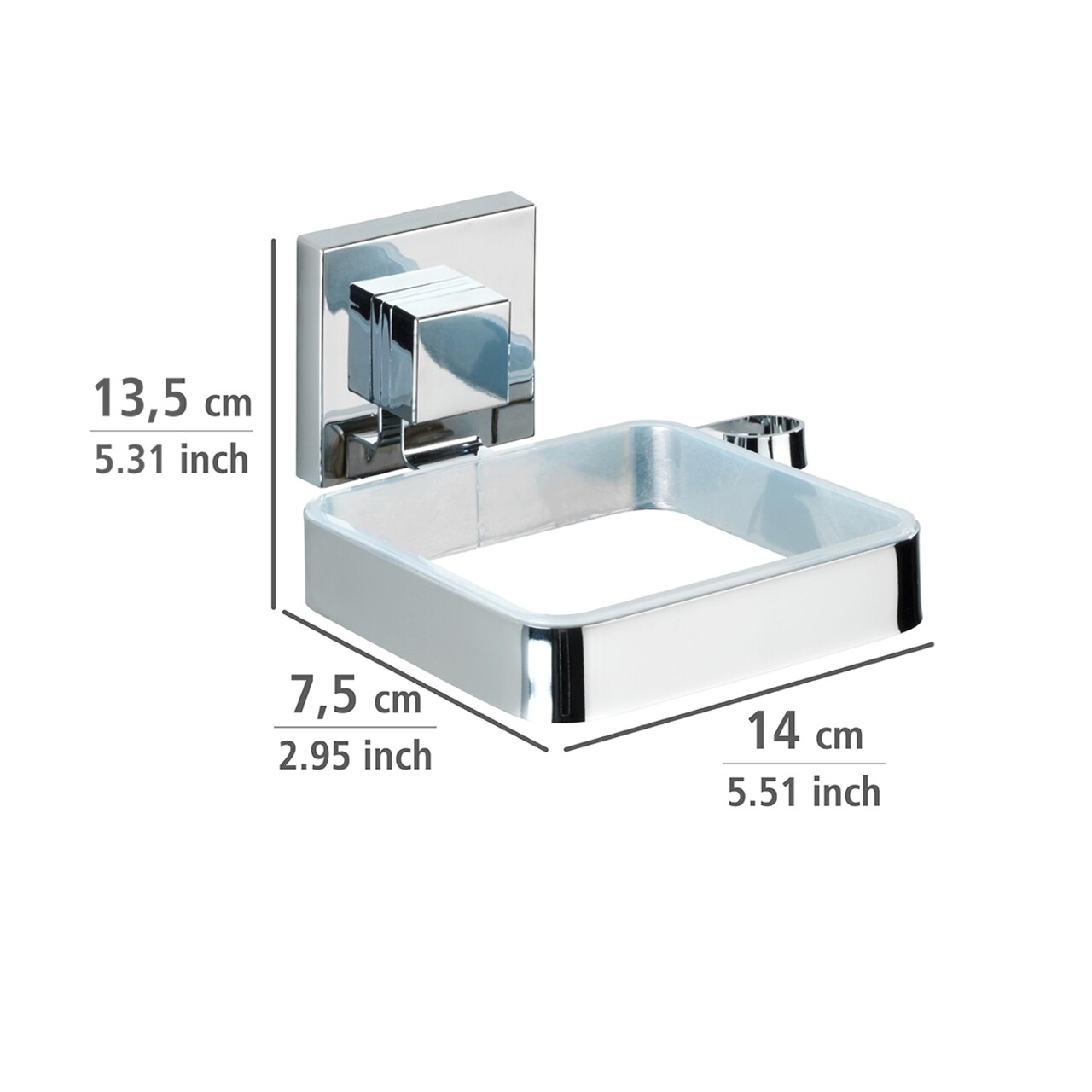 Suport autoadeziv pentru uscatorul de par, Wenko, Quadro Vacuum-Loc®, 14 x 7.5 x 13.5 cm, inox/plastic - 1 | YEO