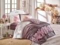 Lenjerie de pat pentru o persoana, 3 piese, 100% bumbac ranforce, Hobby, Martina, roz/bej