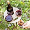 Suport sticla de vin si pahare pentru picnic Winnek InnovaGoods, 20x20x31 cm, lemn