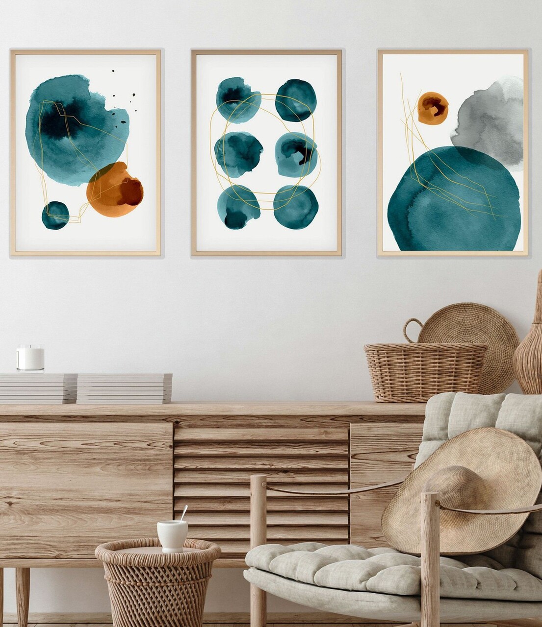 Set 3 tablouri decorative Huhu117 Cadru: 100% LEMN MASIV (Grosime: 25 cm) Multicolor