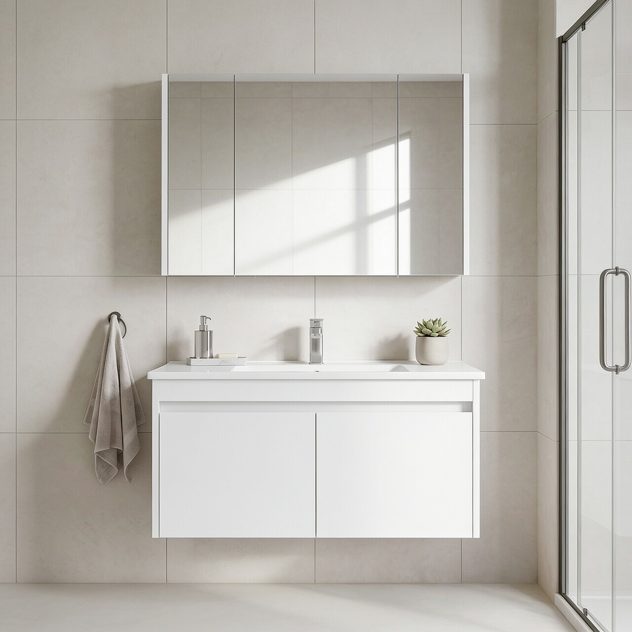 Set Dulap de Baie cu Chiuvetă și Oglindă (2 Piese), Hanah Home, Arno 100, Alb