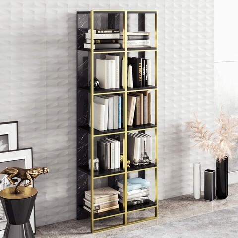 Corp biblioteca, zena home, polka 2, pal, aur/negru