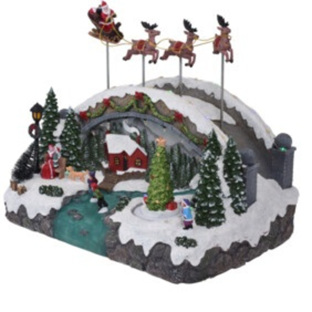 Decoratiune luminoasa Village with Tree, 33.5x22.5x27.5 cm, poliston, multicolor