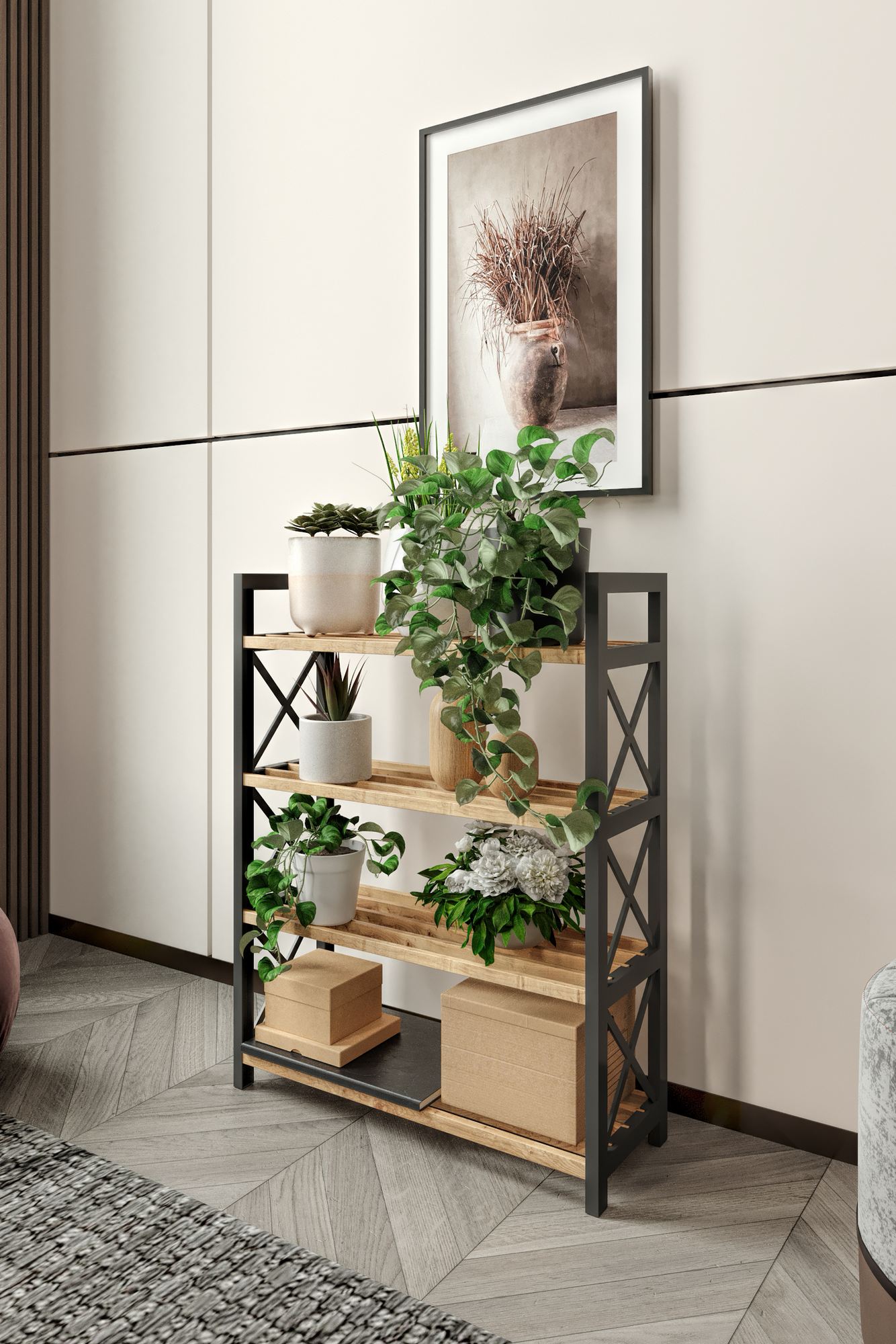 Raft universal, Hanah Home, Plastic Bathroom 4, 46x64x18 cm, 100% PLASTIC LEMN, Negru