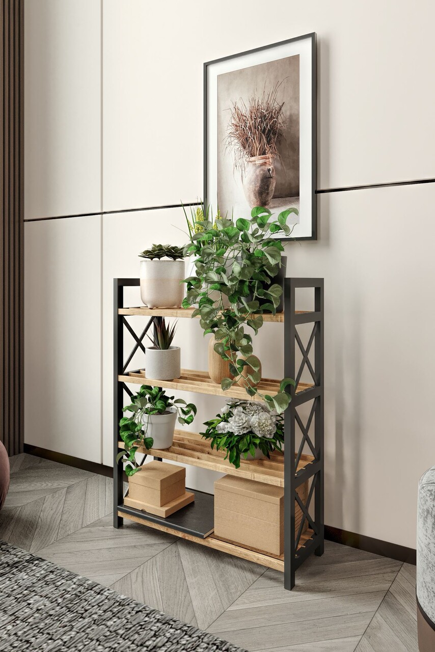 Raft universal Hanah Home Plastic Bathroom 4 46x64x18 cm 100% PLASTIC LEMN Negru