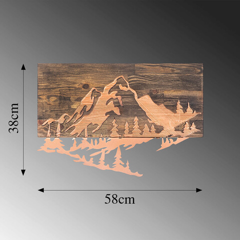 Decoratiune de perete, Mountain v2, 50% lemn/50% metal, Dimensiune: 58 x 38 cm, Nuc / Cupru