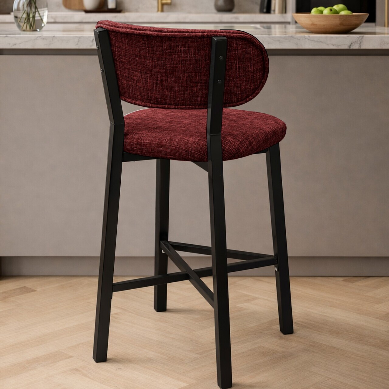 Scaun de bar, Hanah Home, Luna, 42x100x45 cm, Fier/Poliester/In, Bordo — imaginea 4