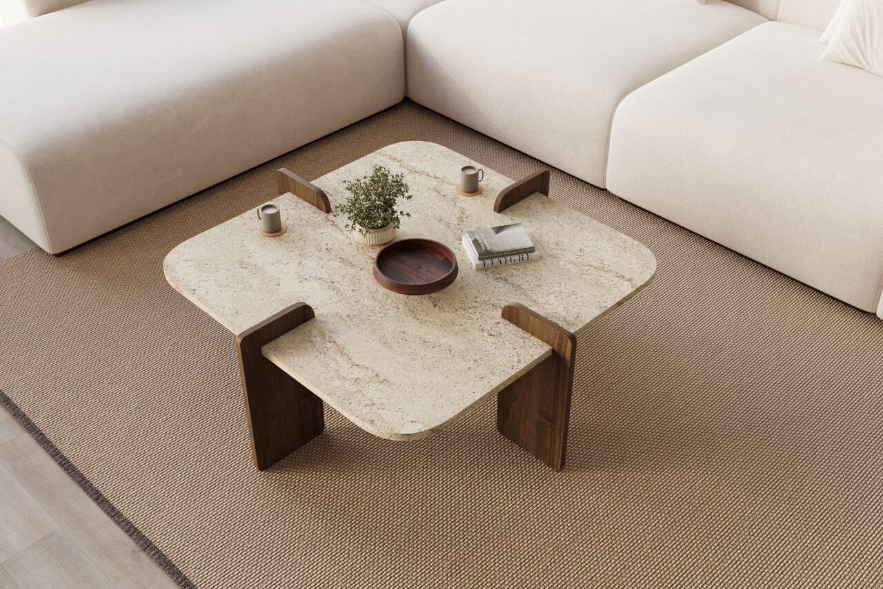 Masuta de cafea, Hanah Home, Poalla, 90x35x90 cm, PAL, Travertin / Nuc - view 3