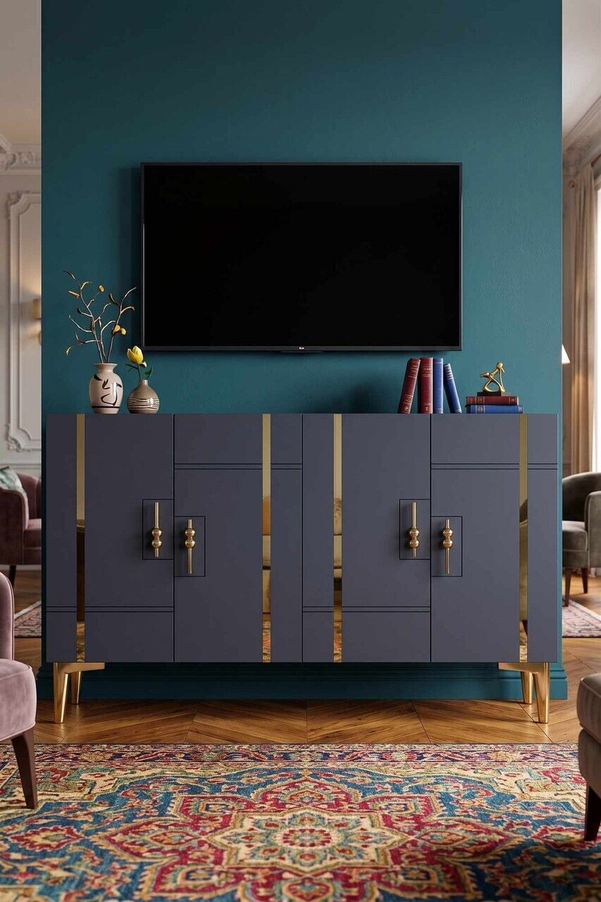 Consola, Hanah Home, Ilay 120, 120x75x32 cm, Antracit / Aur — imaginea 2
