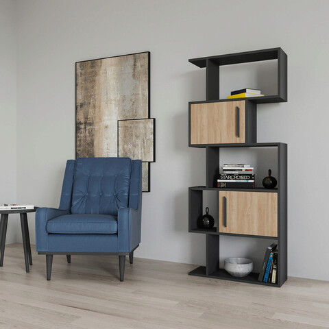 Corp biblioteca, retricy, raven, 72x25x171.8 cm, pal, antracit / stejar