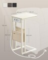 Masuta laterala C Shape, Vasagle, cu priza si porturi USB, 40x30x62 cm, PAL/otel, alb crem